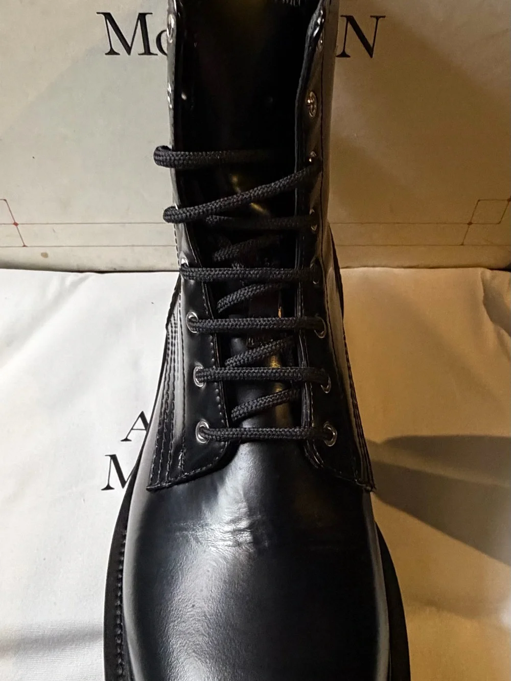 Alexander McQueen Leather Lace-Up Combat Boots Black - Size 41 (Worn Once)